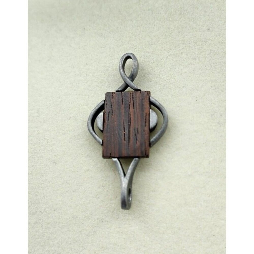 Vtg Gold‎ Crown Inc Silver Tone/Wood Modernist Style Necklace Pendant Only